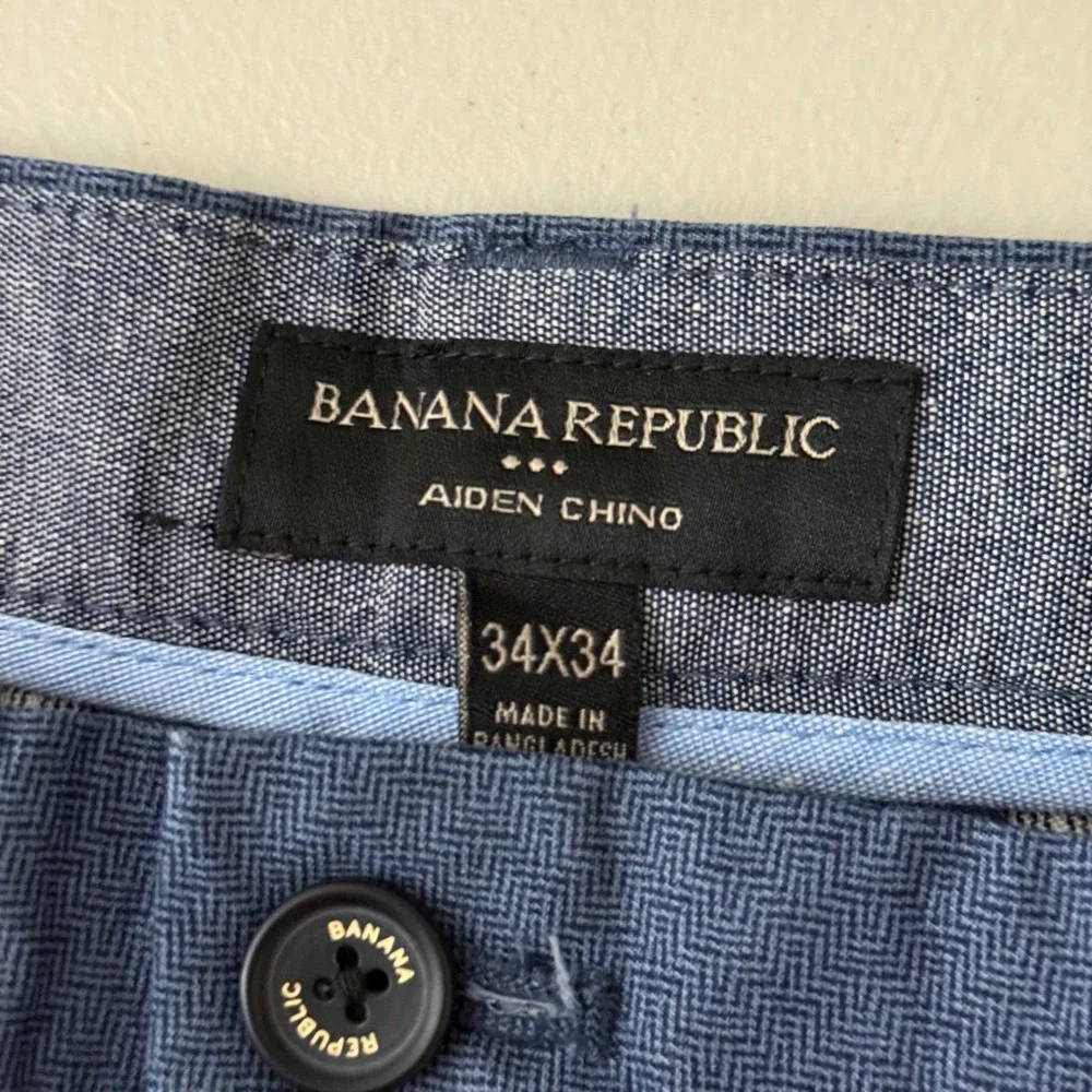 Banana Republic Aiden Chino Pants Blue Herringbone Stretch Straight Men's 34x34